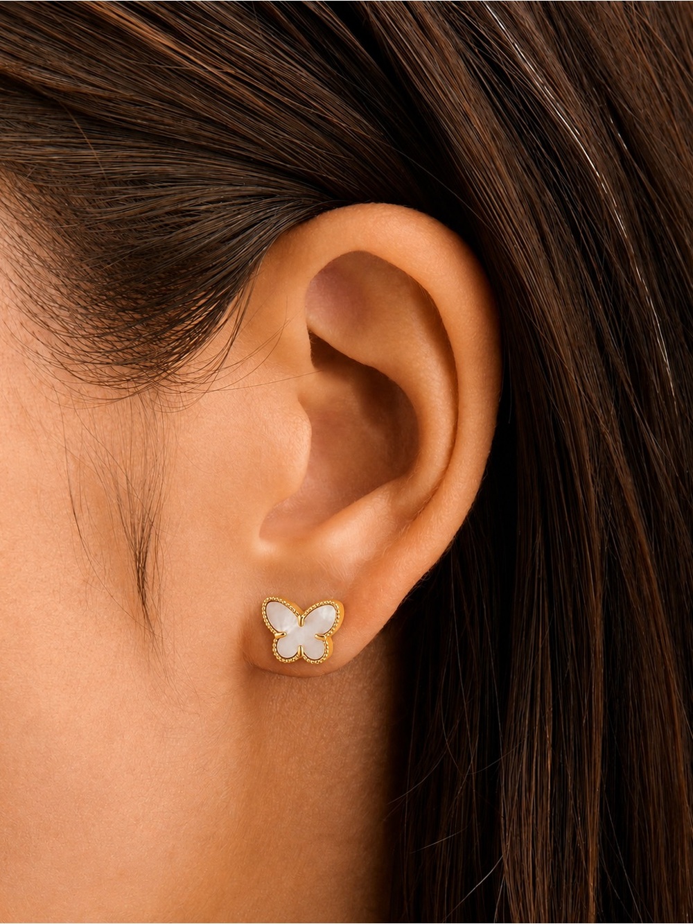 Gold Filled Mother of Pearl Butterfly Stud Earrings